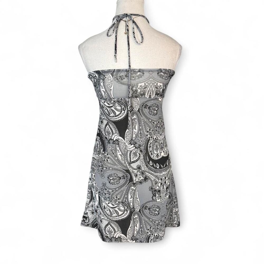 Y2K black and white paisley halter dress silver accents size small Cristina love - Picture 2 of 6